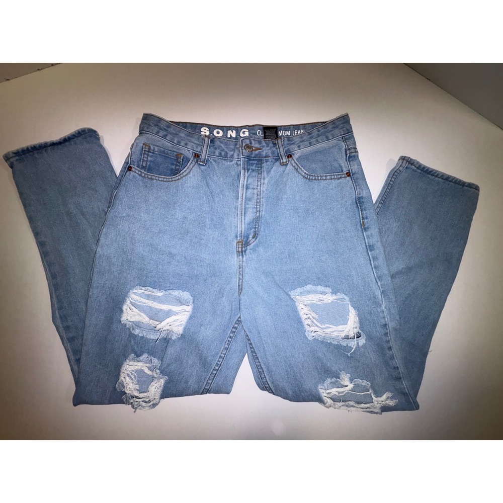 SONG CLASSIC MOM JEAN Light Wash Distressed Ripped Button Fly Women Sz 11 30L - Picture 7 of 8